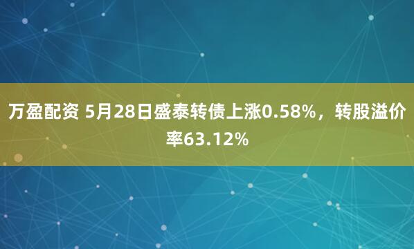 万盈配资 5月28日盛泰转债上涨0.58%，转股溢价率63.12%